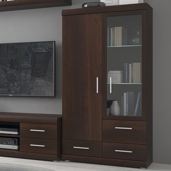 Impro Wooden Display Cabinet With 2 Doors In Dark Mahogany