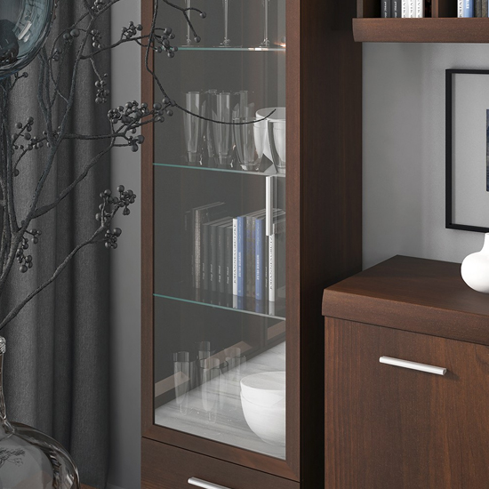 Impro LED Tall Wooden Display Cabinet In Dark Mahogany