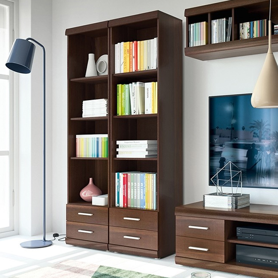 Impro Wooden Narrow 2 Drawers Shelving Unit In Dark Mahogany