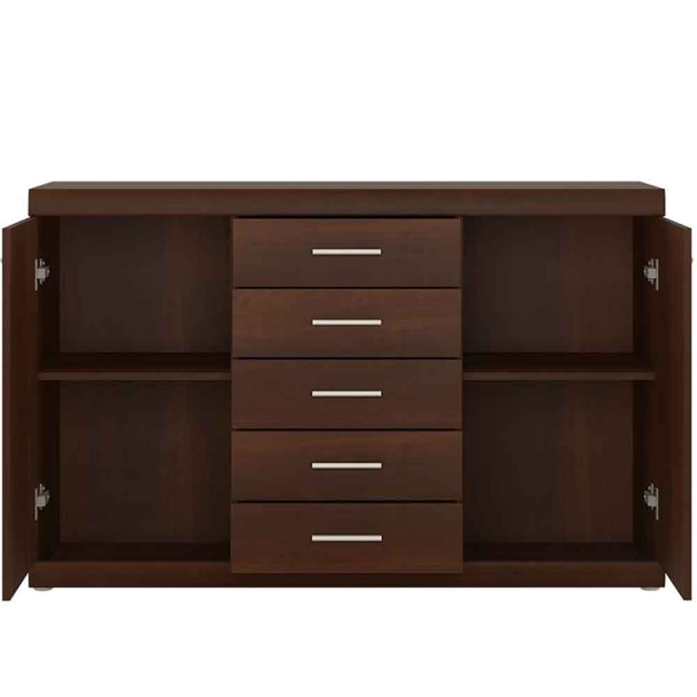 Impro Wooden Sideboard With 2 Doors 5 Drawers In Dark Mahogany
