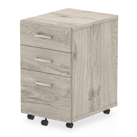Impulse Wooden 3 Drawers Office Pedestal In Grey Oak
