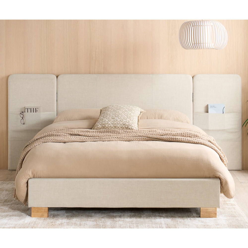 Imvian Fabric Double Bed in Beige