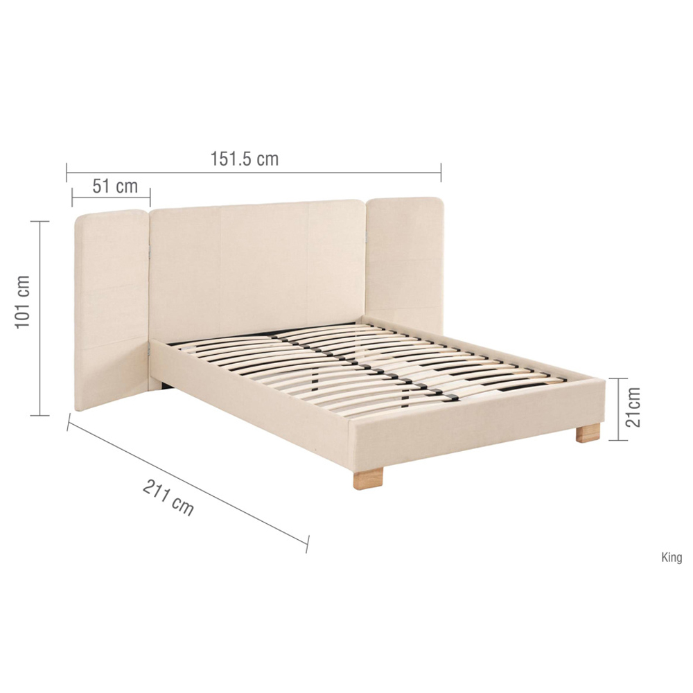 Imvian Fabric King Size Bed in Beige