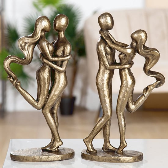 Photo of In love poly set of 2 design sculpture in antique brown