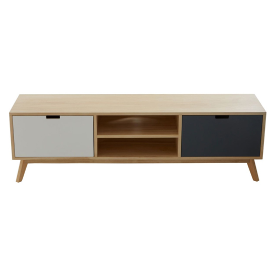 Inaja Wooden TV Stand With 2 Doors In Two Tone And Natural