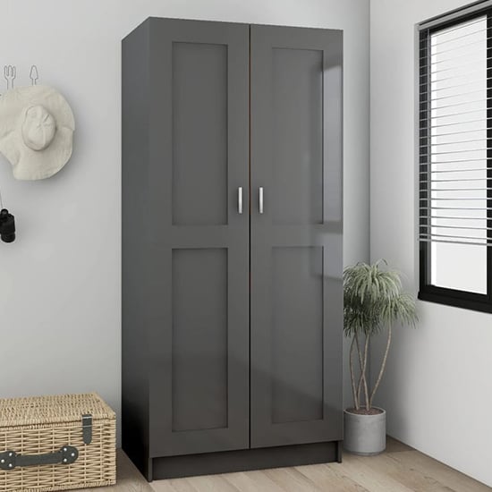 Inara High Gloss Wardrobe With 2 Doors In Grey_1