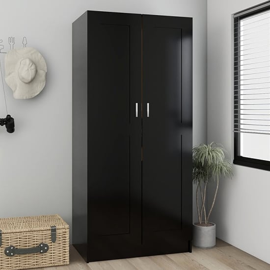 Product photograph of Inara Wooden Wardrobe With 2 Doors In Black from Furniture in Fashion