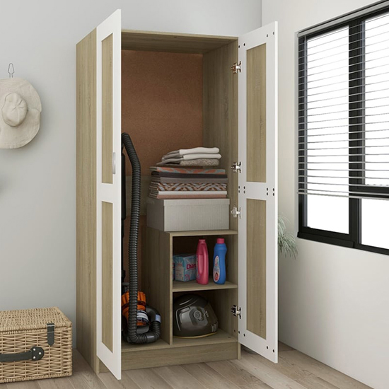 Inara Wooden Wardrobe With 2 Doors In White And Sonoma Oak_2