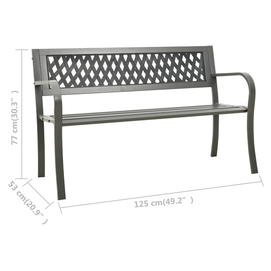 Inaya 125cm Diamond Design Steel Garden Seating Bench In Grey_5