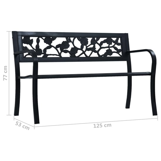 Inaya 125cm Rose Design Steel Garden Seating Bench In Black_5
