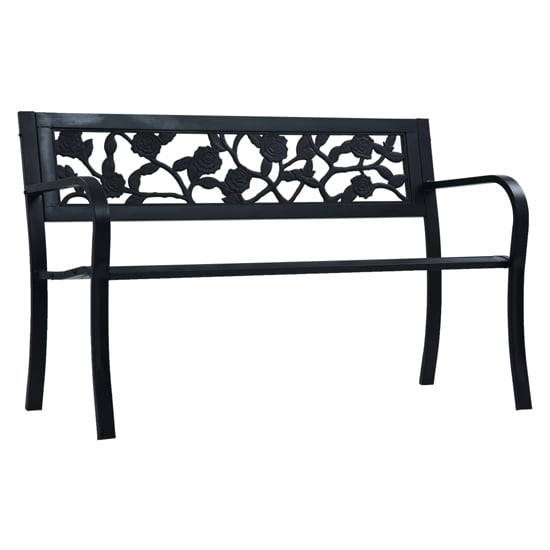 Inaya 125cm Rose Design Steel Garden Seating Bench In Black_1