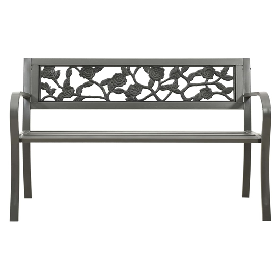 Inaya 125cm Rose Design Steel Garden Seating Bench In Grey_2