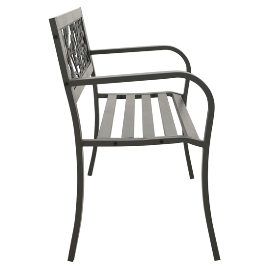 Inaya 125cm Rose Design Steel Garden Seating Bench In Grey_3
