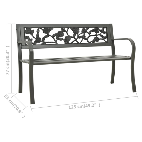 Inaya 125cm Rose Design Steel Garden Seating Bench In Grey_5