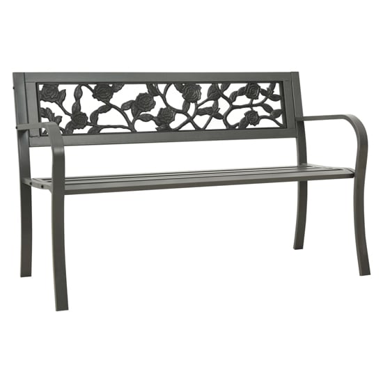 Inaya 125cm Rose Design Steel Garden Seating Bench In Grey_1