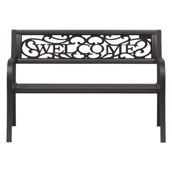 Inaya 125cm Welcome Design Steel Garden Seating Bench In Black_3