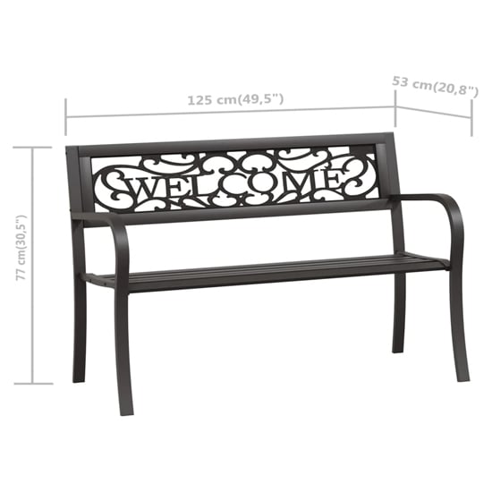 Inaya 125cm Welcome Design Steel Garden Seating Bench In Black_6