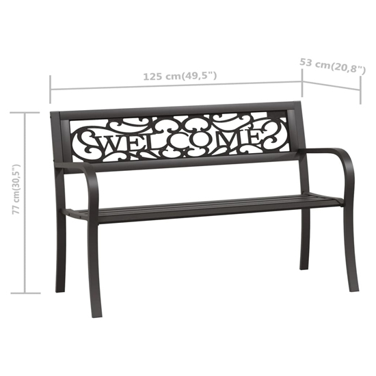 Inaya 125cm Welcome Design Steel Garden Seating Bench In Black