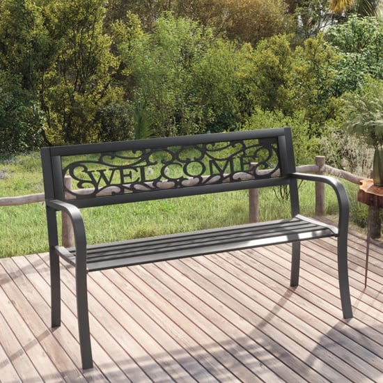 Inaya 125cm Welcome Design Steel Garden Seating Bench In Black