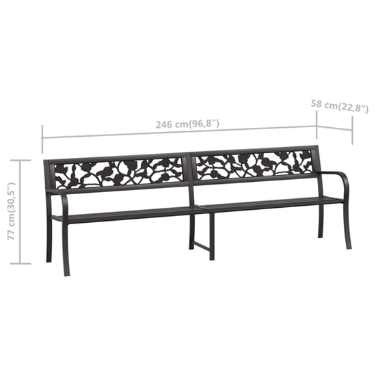 Inaya 246cm Rose Design Steel Garden Seating Bench In Black_6