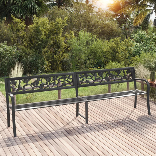 Inaya 246cm Rose Design Steel Garden Seating Bench In Black