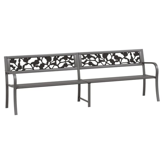 Inaya 246cm Rose Design Steel Garden Seating Bench In Grey_2