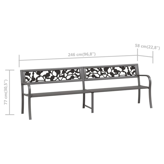 Inaya 246cm Rose Design Steel Garden Seating Bench In Grey_6