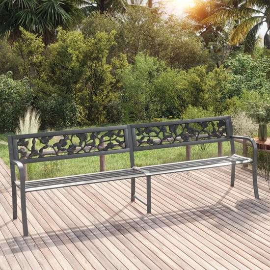 Product photograph of Inaya 246cm Rose Design Steel Garden Seating Bench In Grey from Furniture in Fashion