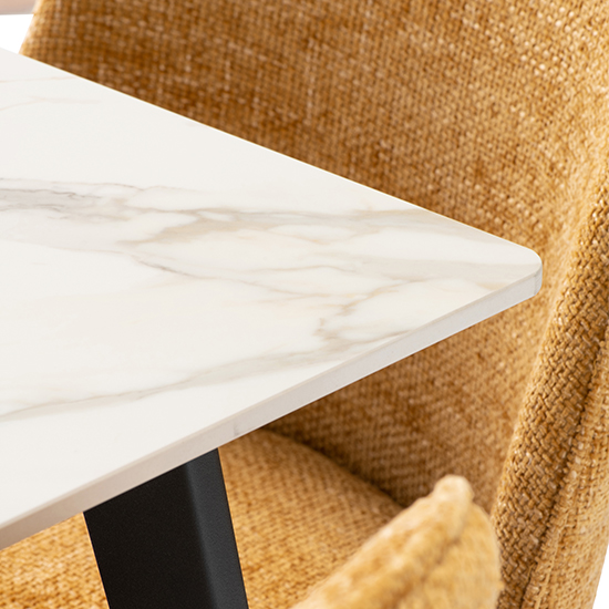 Inbar 130cm Marble Dining Table In Kass Gold With Black Legs Furniture in Fashion