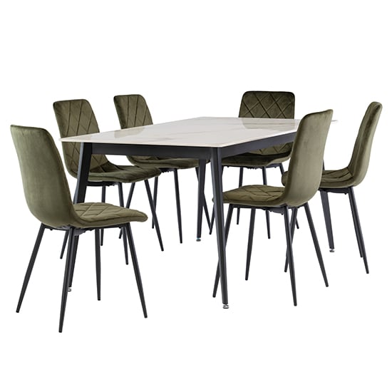 Read more about Inbar 160cm kass marble dining table 6 basia juniper chairs