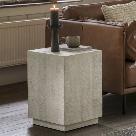 Inca Mango Wood Side Table Square In Whitewash Furniture in Fashion