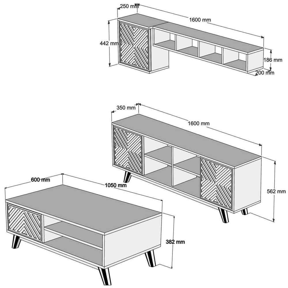Inci Wooden Entertainment Unit and Coffee Table Set in Walnut and White