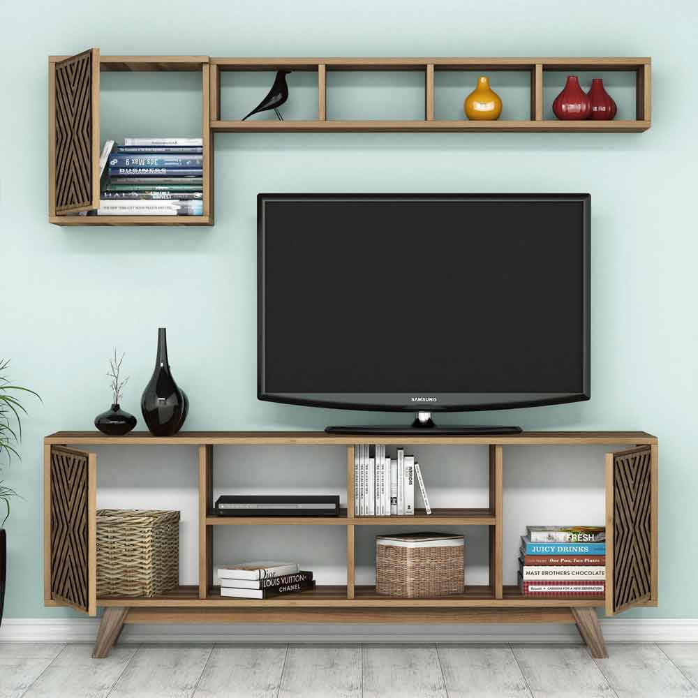 Inci Wooden Entertainment Unit and Coffee Table Set in Walnut