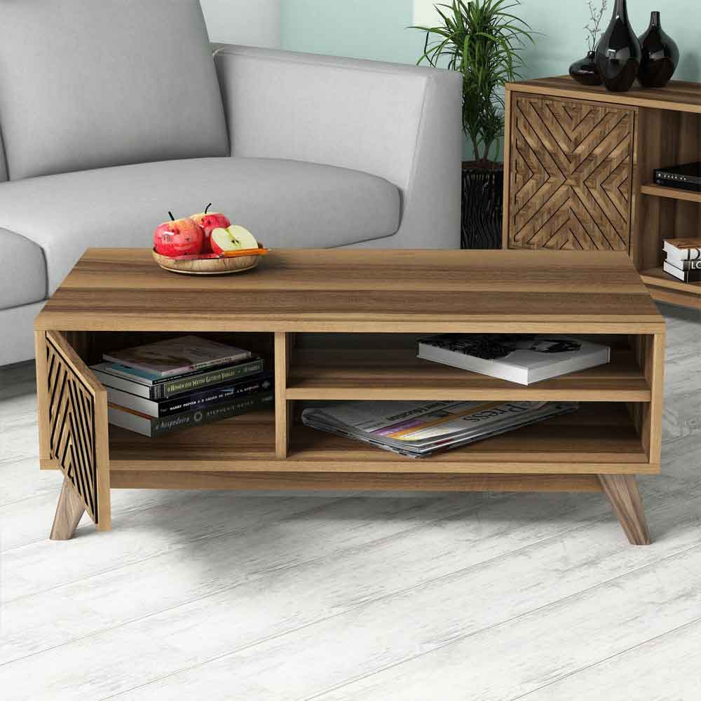 Inci Wooden Entertainment Unit and Coffee Table Set in Walnut