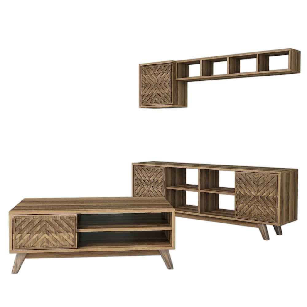 Inci Wooden Entertainment Unit and Coffee Table Set in Walnut