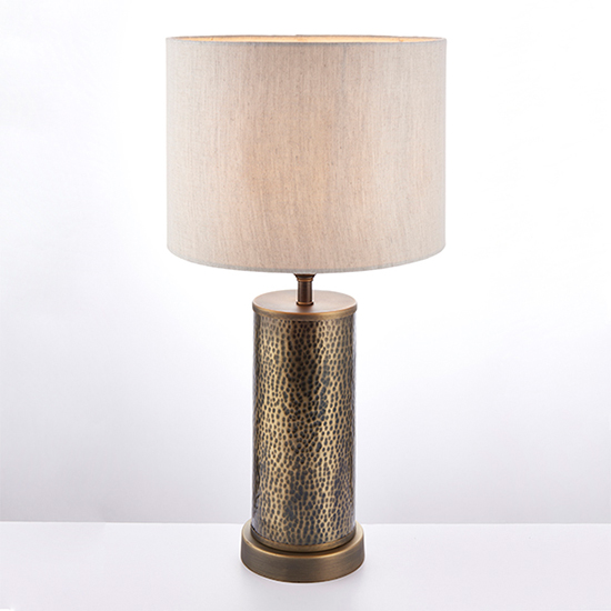Indara Natural Linen Shade Table Lamp In Hammered Bronze