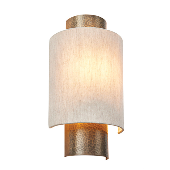 Indara Natural Linen Shade Wall Light In Hammered Bronze Furniture in