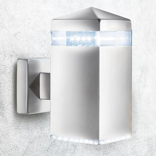 Product photograph of India Led 32 Lights Outdoor Wall Light In Satin Silver from Furniture in Fashion