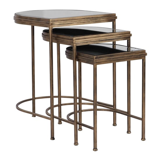 India Glass Nesting Tables In Antique Brushed Gold