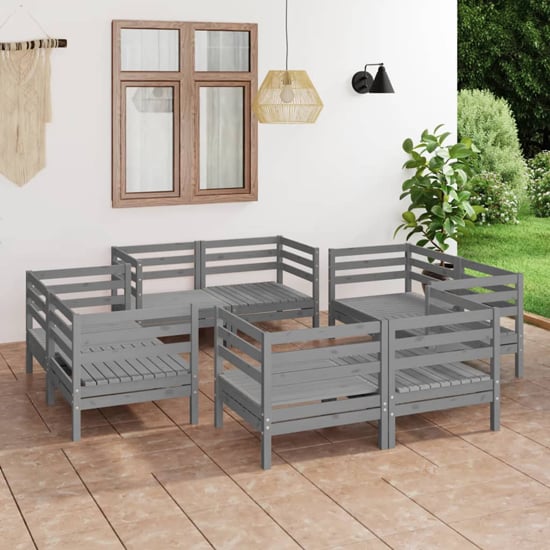 Product photograph of Indigo Solid Pinewood 8 Piece Garden Lounge Set In Grey from Furniture in Fashion