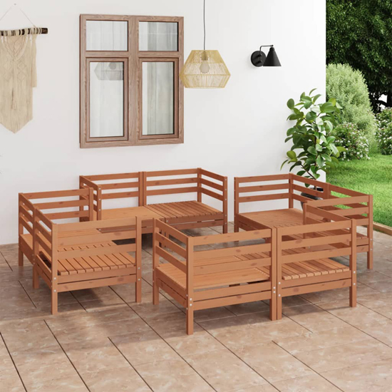 Indigo Solid Pinewood 8 Piece Garden Lounge Set In Honey Brown