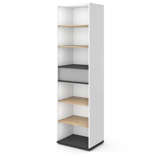 Read more about Indio kids wooden bookcase 1 drawer 4 shelves in matt white