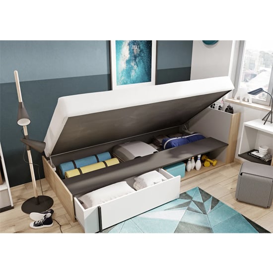 Indio Kids Wooden Storage Single Bed And Mattress In Matt White