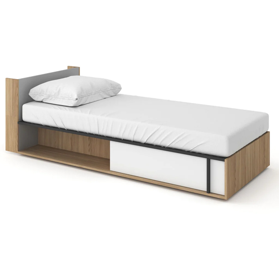 Read more about Indio kids wooden storage single bed and mattress in matt white