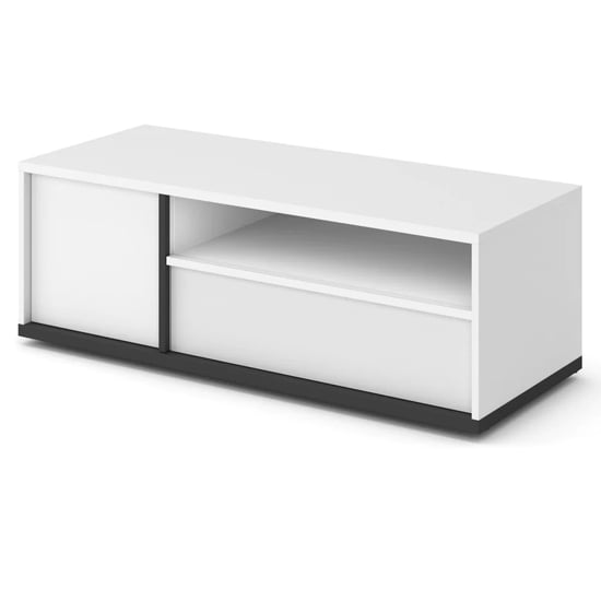 Read more about Indio kids wooden tv stand with 1 door 1 drawer in matt white