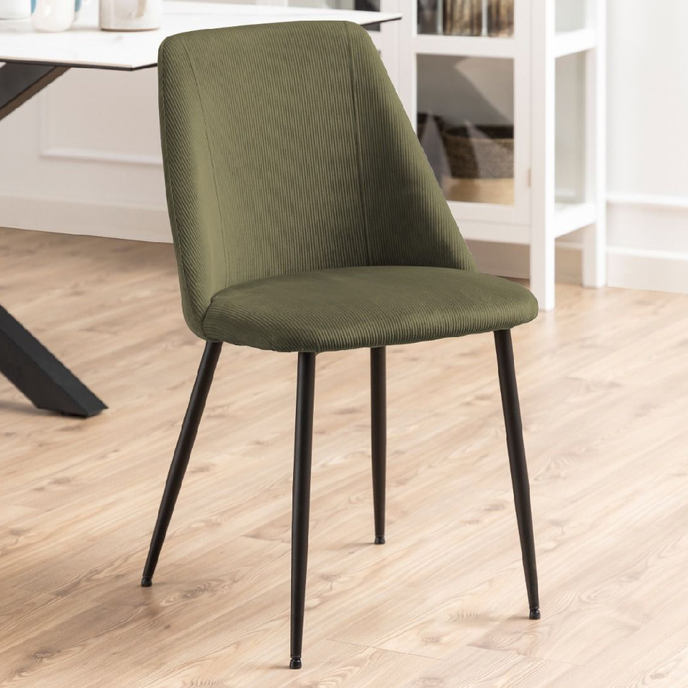 Indio Olive Green Fabric Dining Chairs With Black Legs In Pair