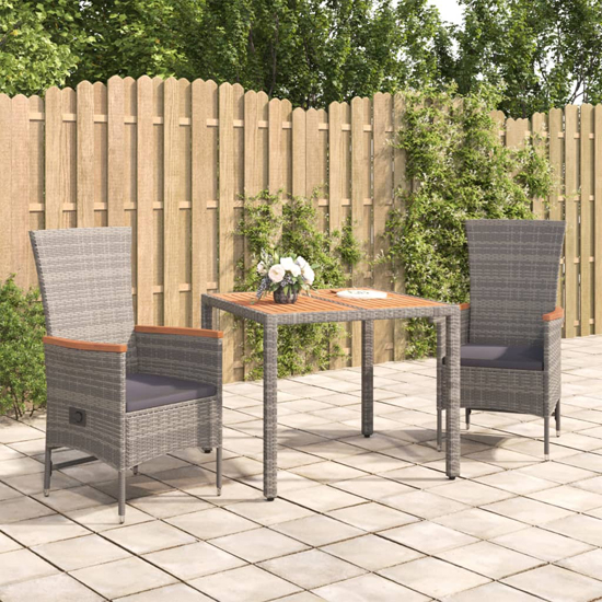 Indio Poly Rattan 3 Piece Garden Dining Set In Grey