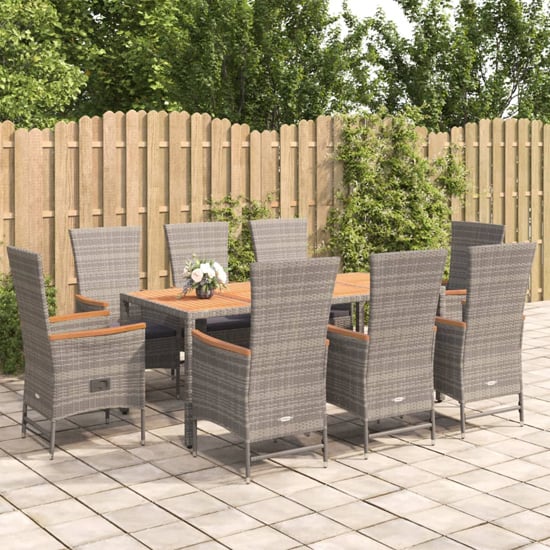 Indio Poly Rattan 9 Piece Garden Dining Set In Grey at Furniture In Fashion