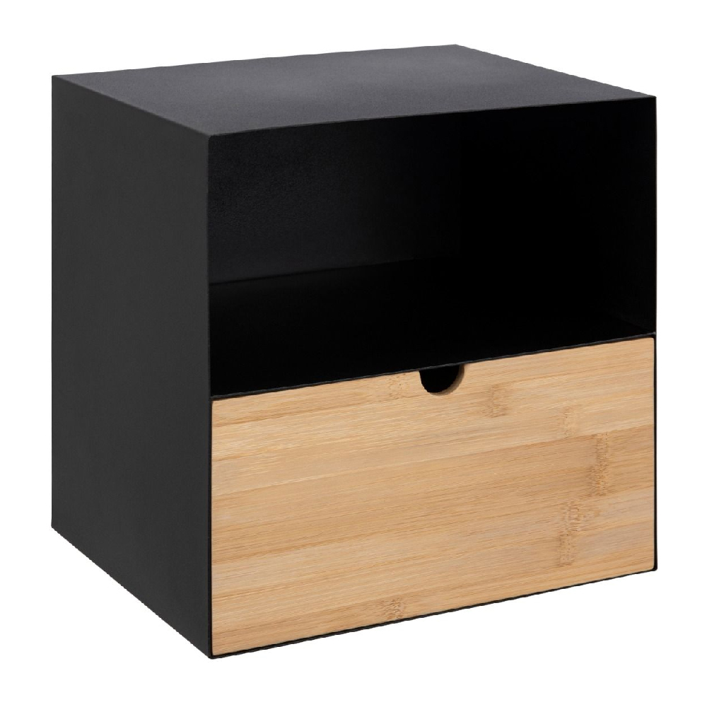 Indio Wooden Bedside Cabinet With 1 Drawer In Black And Bamboo