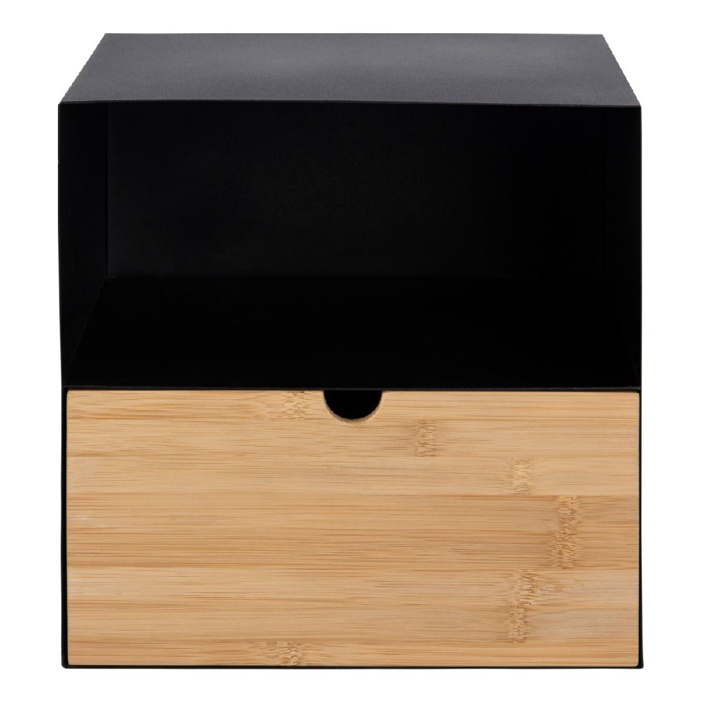 Indio Wooden Bedside Cabinet With 1 Drawer In Black And Bamboo